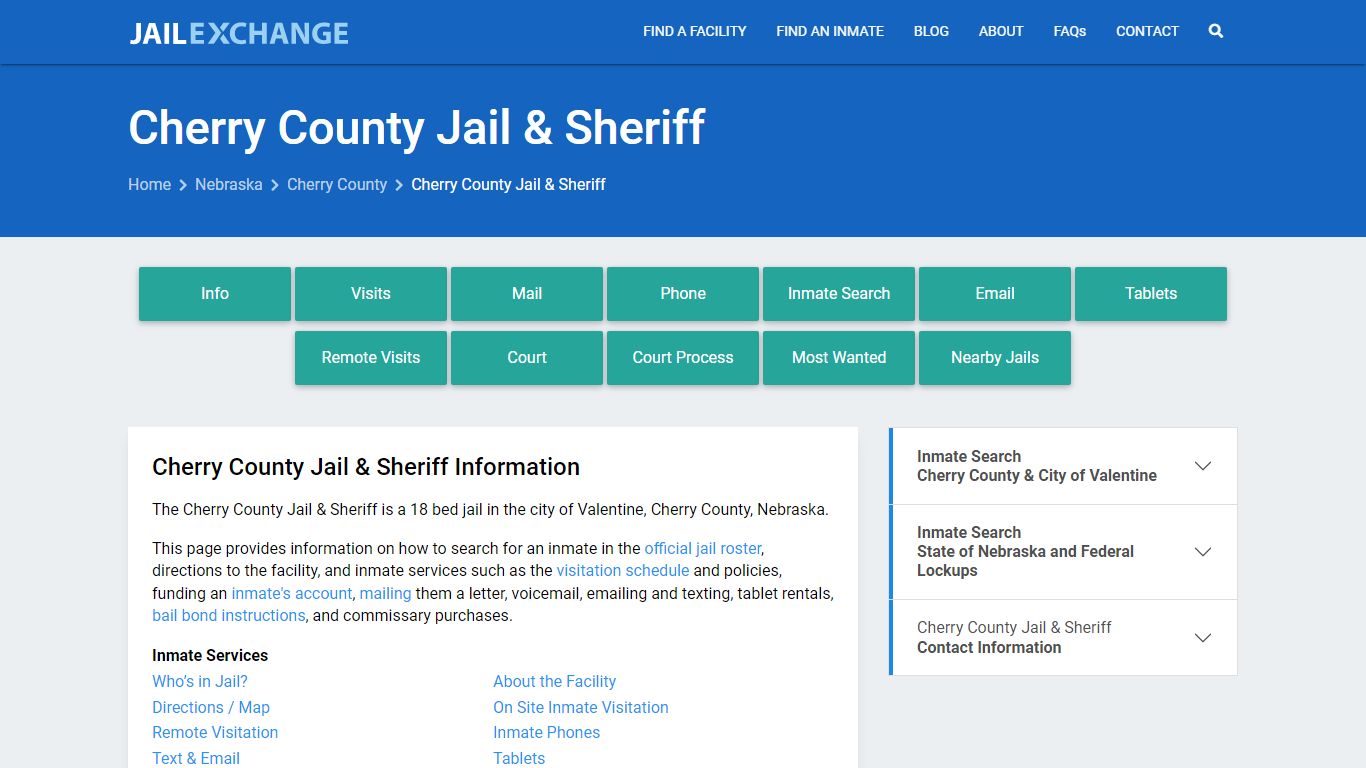 Cherry County Jail & Sheriff, NE Inmate Search, Information